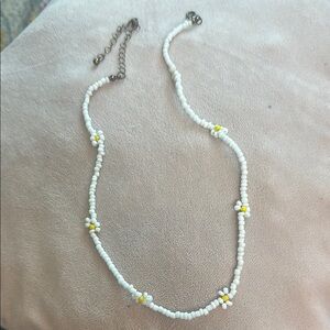 White and Yellow Beaded Daisy Necklace